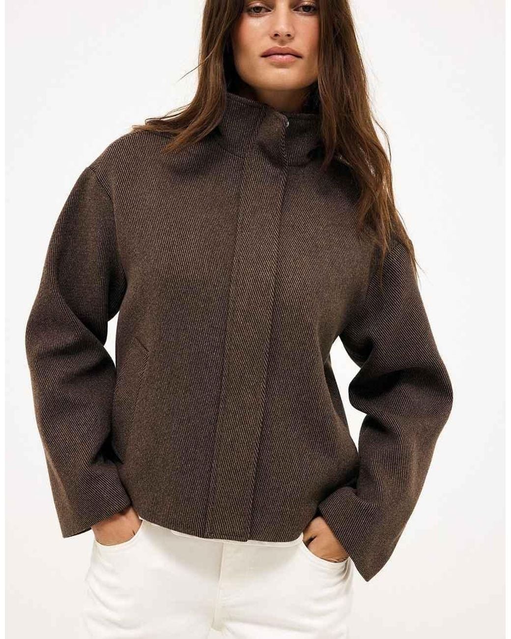 NA-KD Brown High Neck Jacket