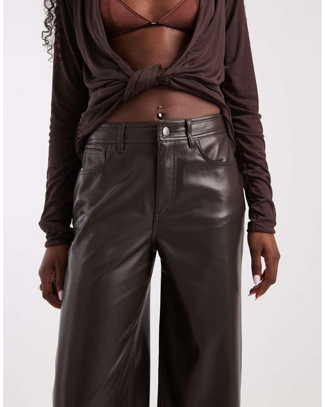 ONLY White Faux Leather Wide Leg Pants