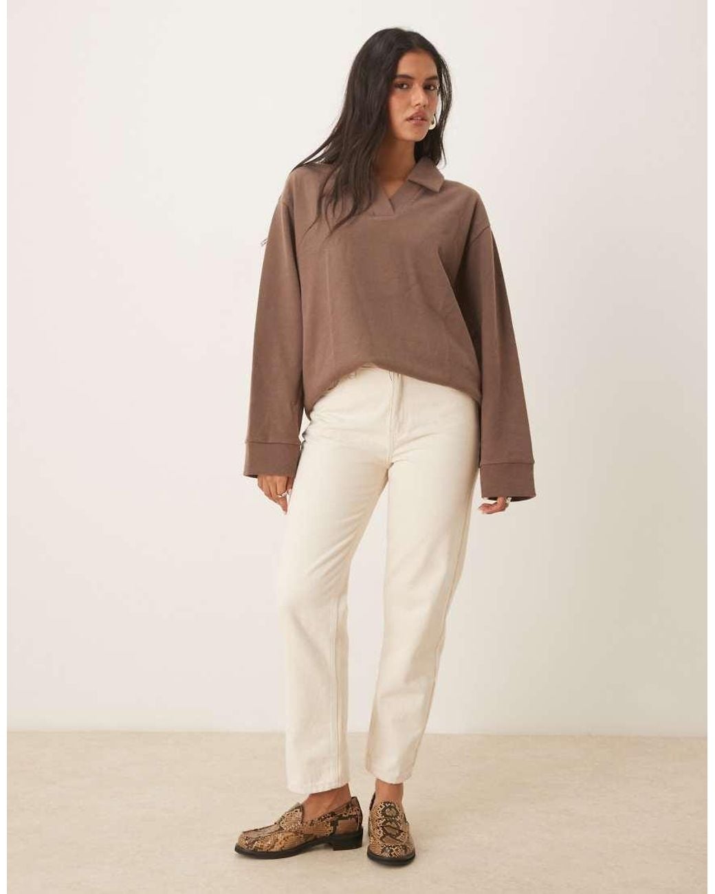 ASOS Brown Supersoft Rugby Collar Long Sleeve Tee