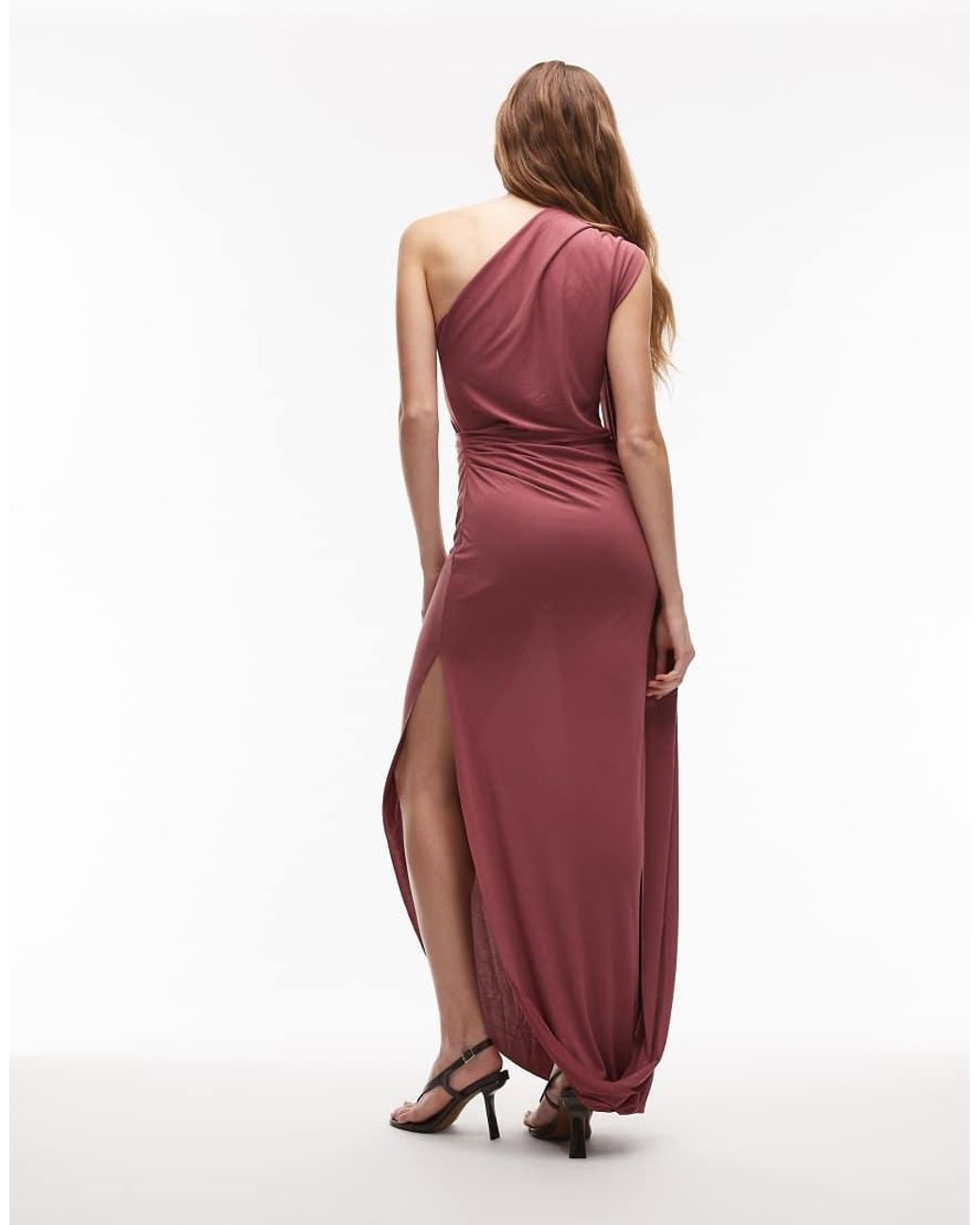 ASOS Red Modal Draped One Shoulder Maxi Dress