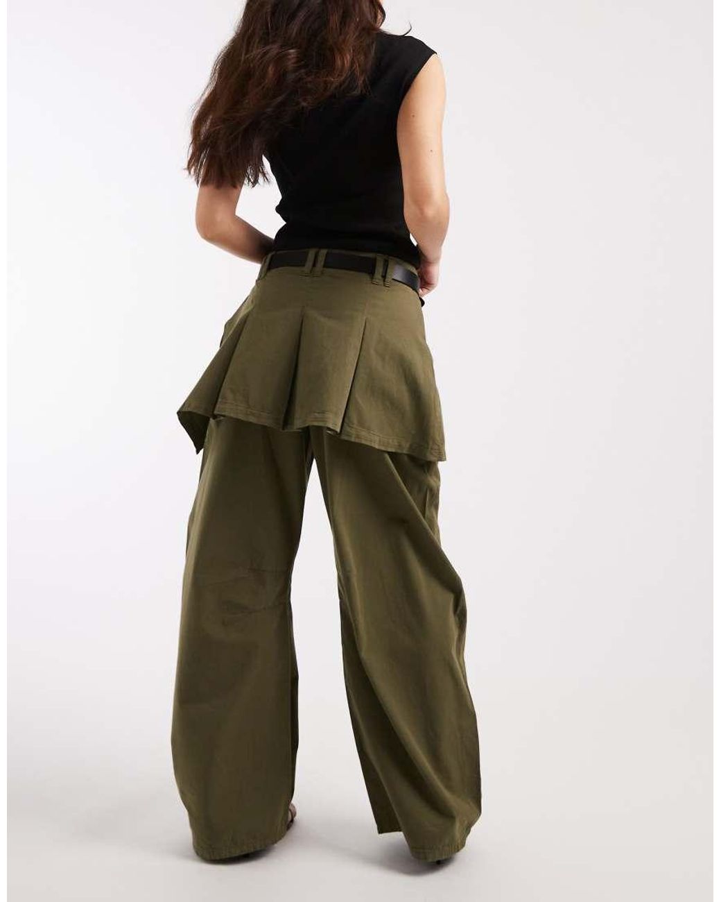 ASOS Green Barrel Trouser With Pleated Skirt
