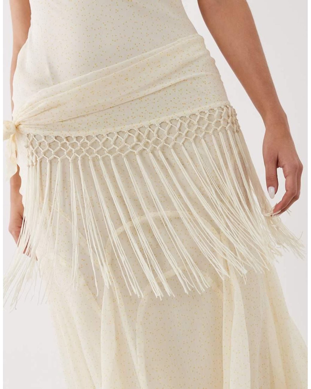 ASOS Natural Chiffon Draped Fringe Detail Maxi Dress