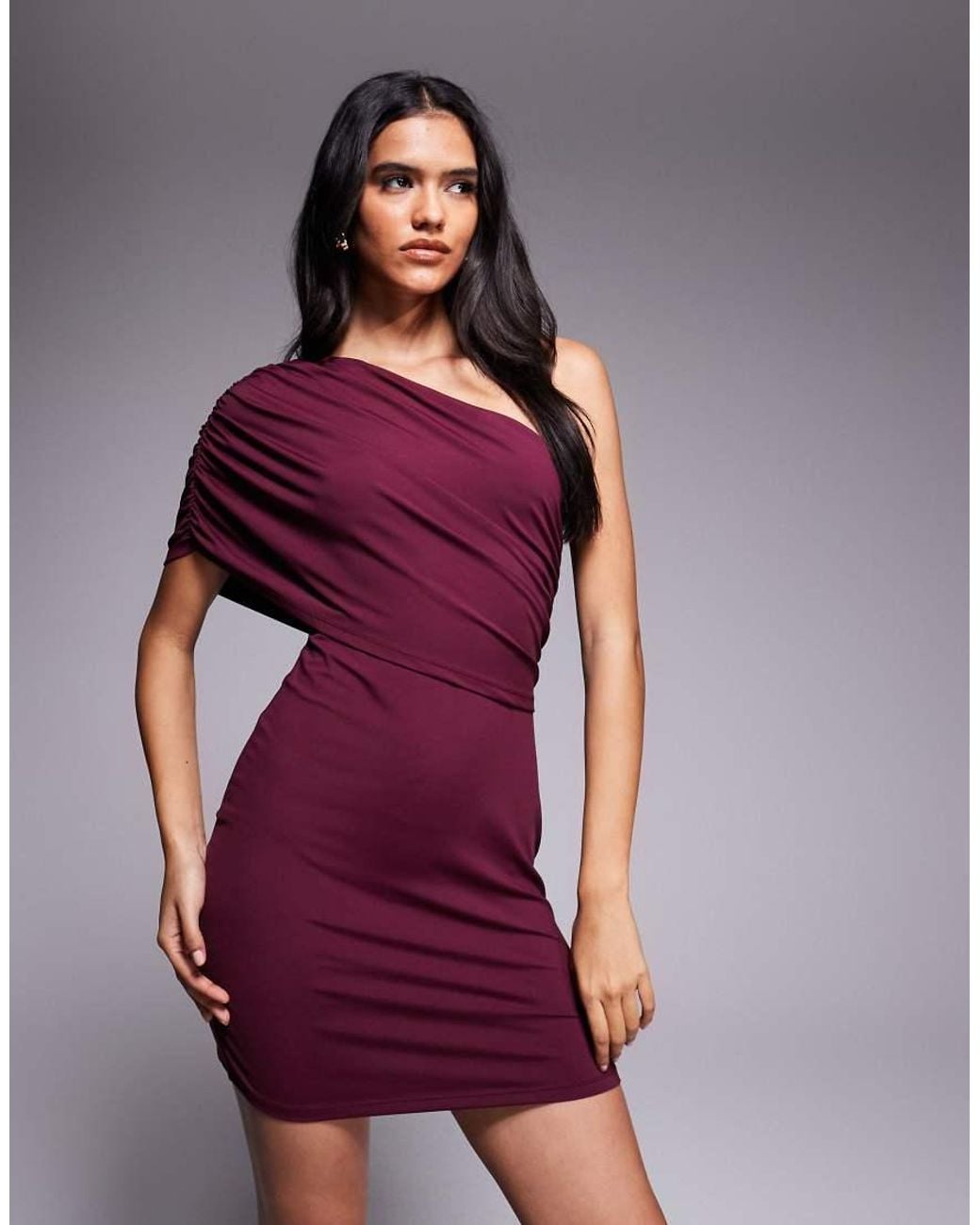 ASOS Purple One Shoulder Draped Mini Dress