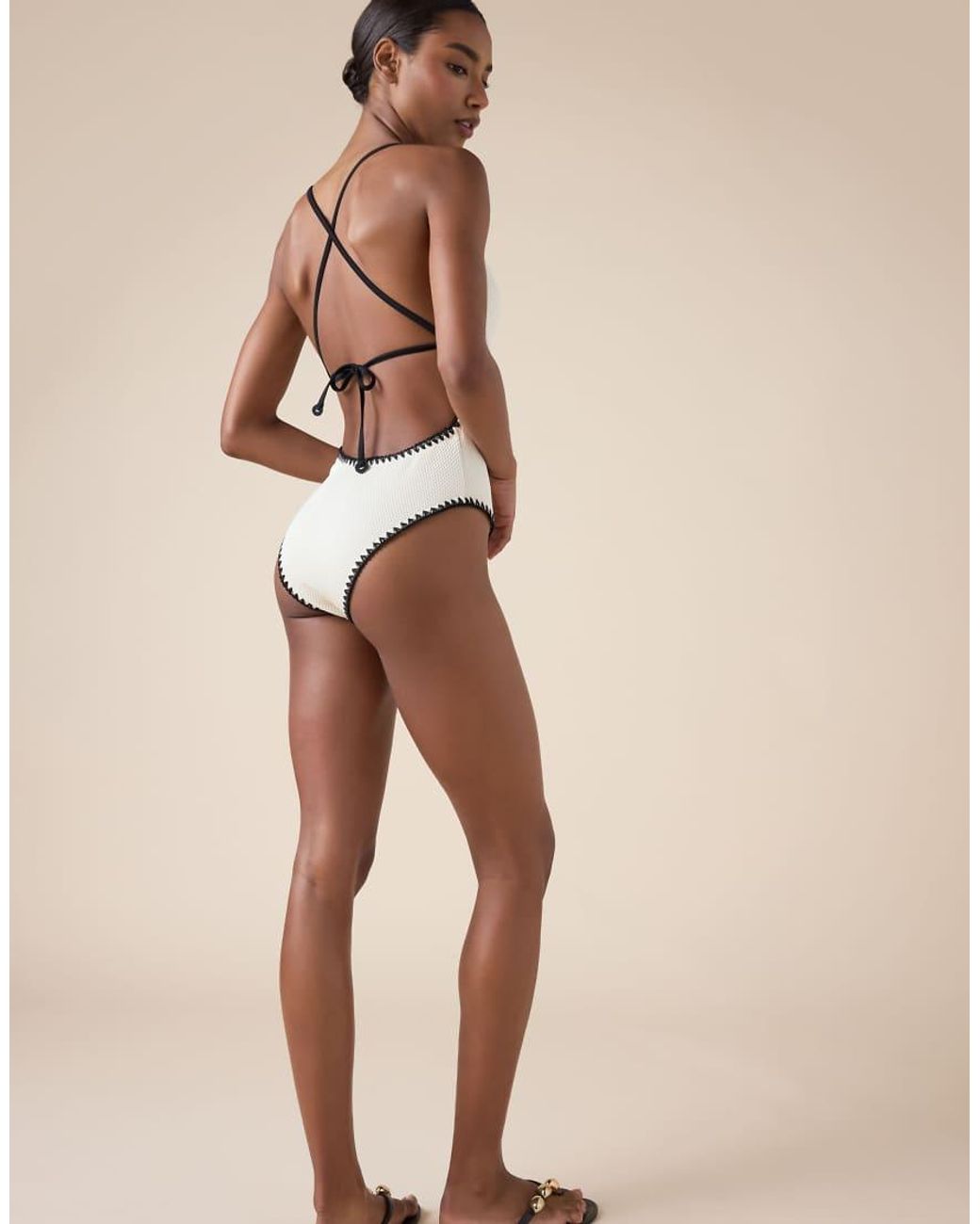 Calzedonia Natural Swimsuit Bicolor Embroidery