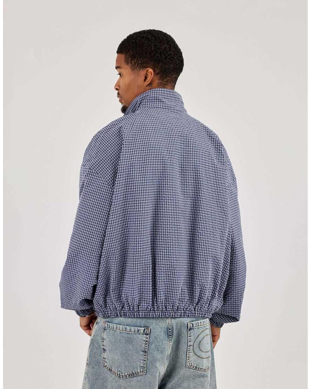 CERNUCCI Blue Check Funnel Neck Zip Jacket for men