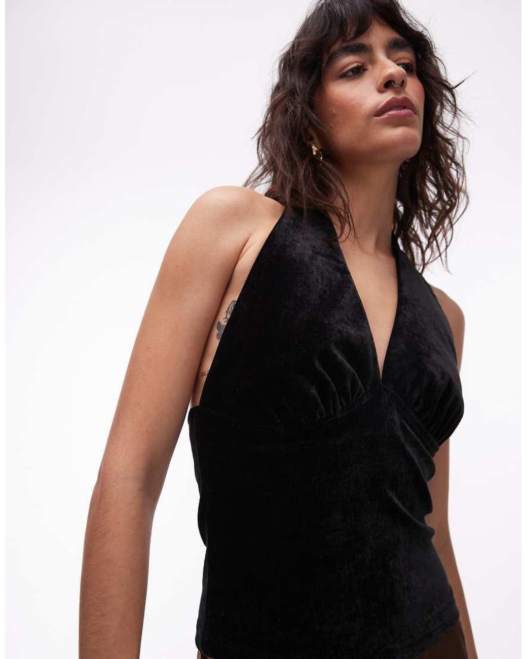 ASOS Black Textured Velvet Halterneck Top