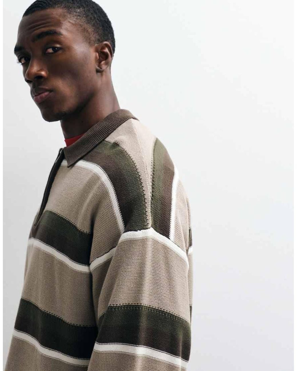 Redefined Rebel Green Kelce Stripe Knit Polo Shirt for men