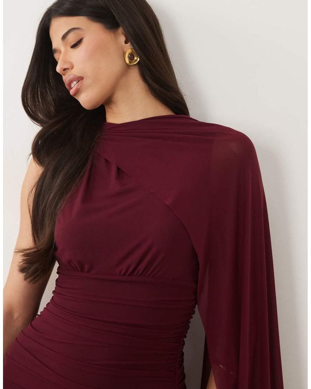 Bardot Red Alverie Mesh Sleeveless Scarf Detail Ruched Maxi Dress