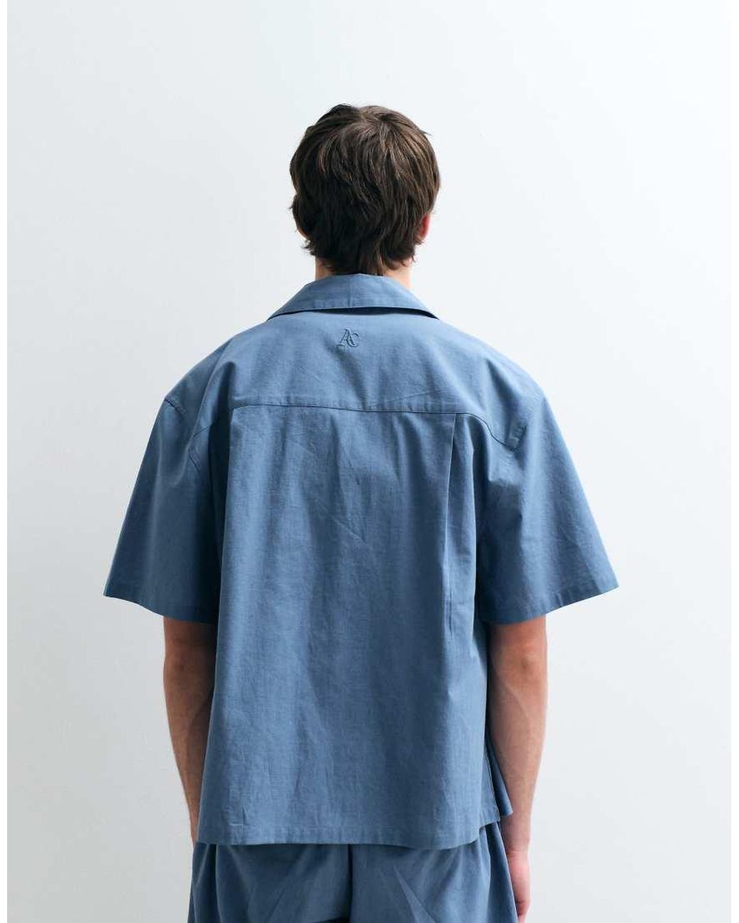 ASOS COLLECTIVE Blue Relaxed Cotton Shirt With Linen for men