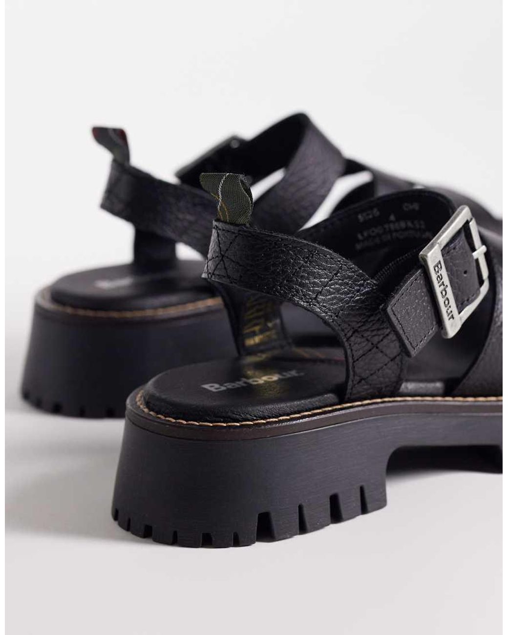 Barbour Black Gabby Leather Chunky Strap Sandals