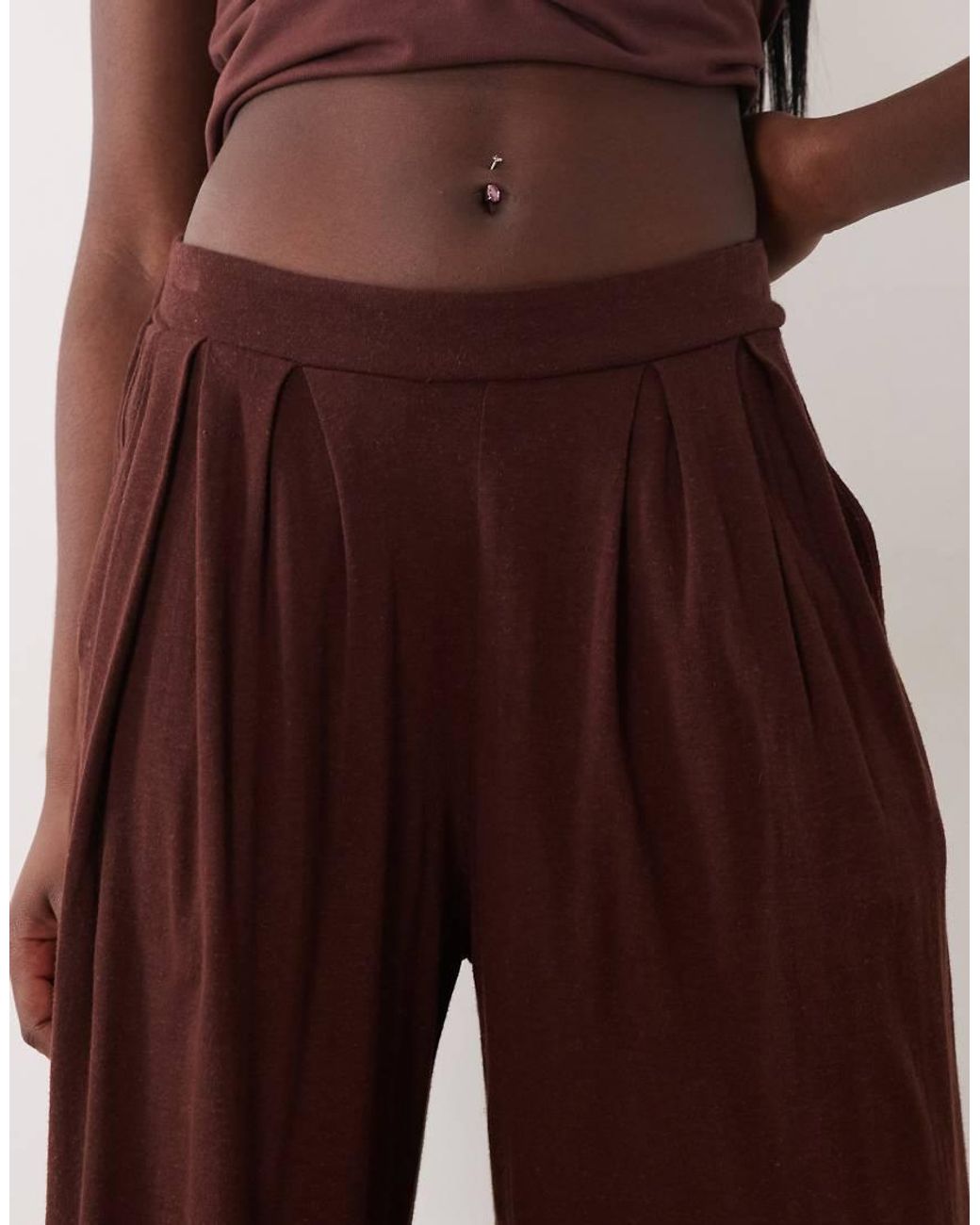 ASOS Brown Viscose Linen Super Wide Leg Trouser
