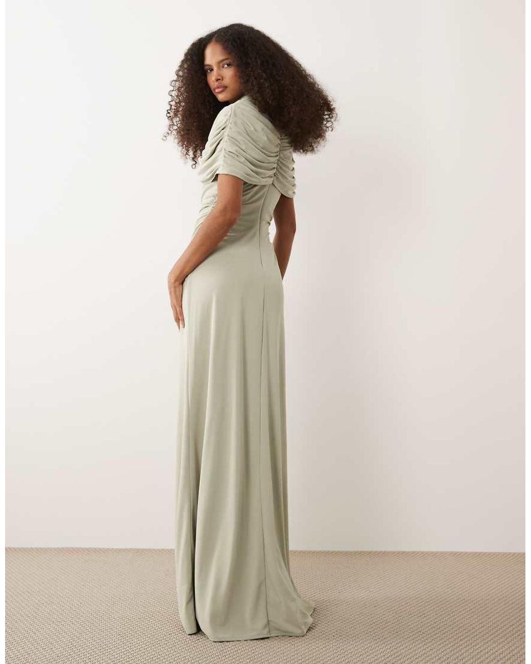 Six Stories Natural Bridesmaids Stretch Cape Detail Maxi Dress