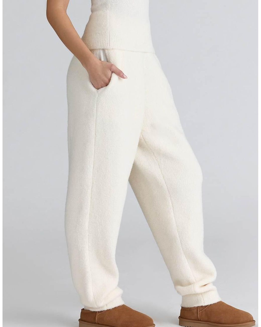 House Of Cb White Geena Ivory Wool Boucle Knit Trousers