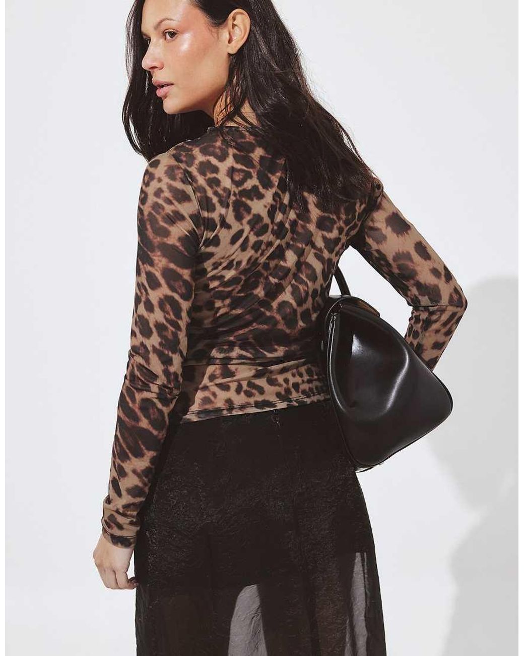 NA-KD Brown Round Neck Fitted Mesh Top