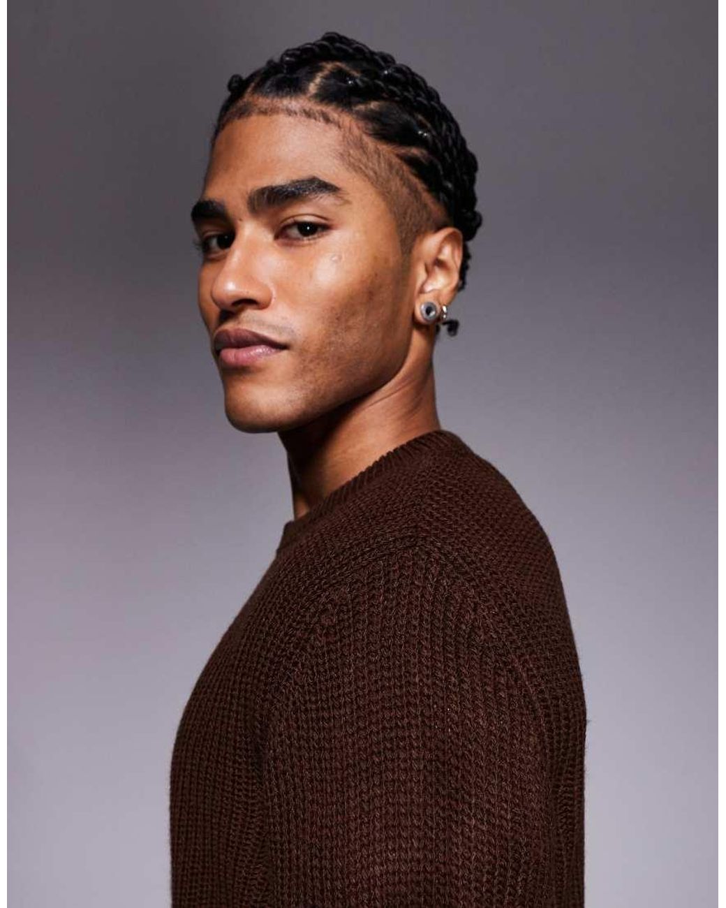 ASOS Brown Relaxed Knitted Fisherman Rib Jumper for men