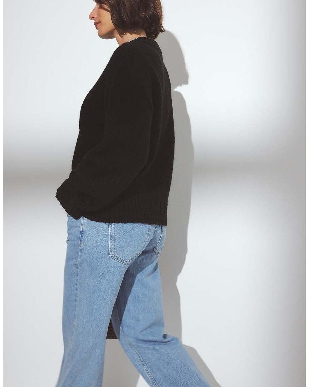 NA-KD Black Round Neck Wool Blend Knitted Sweater