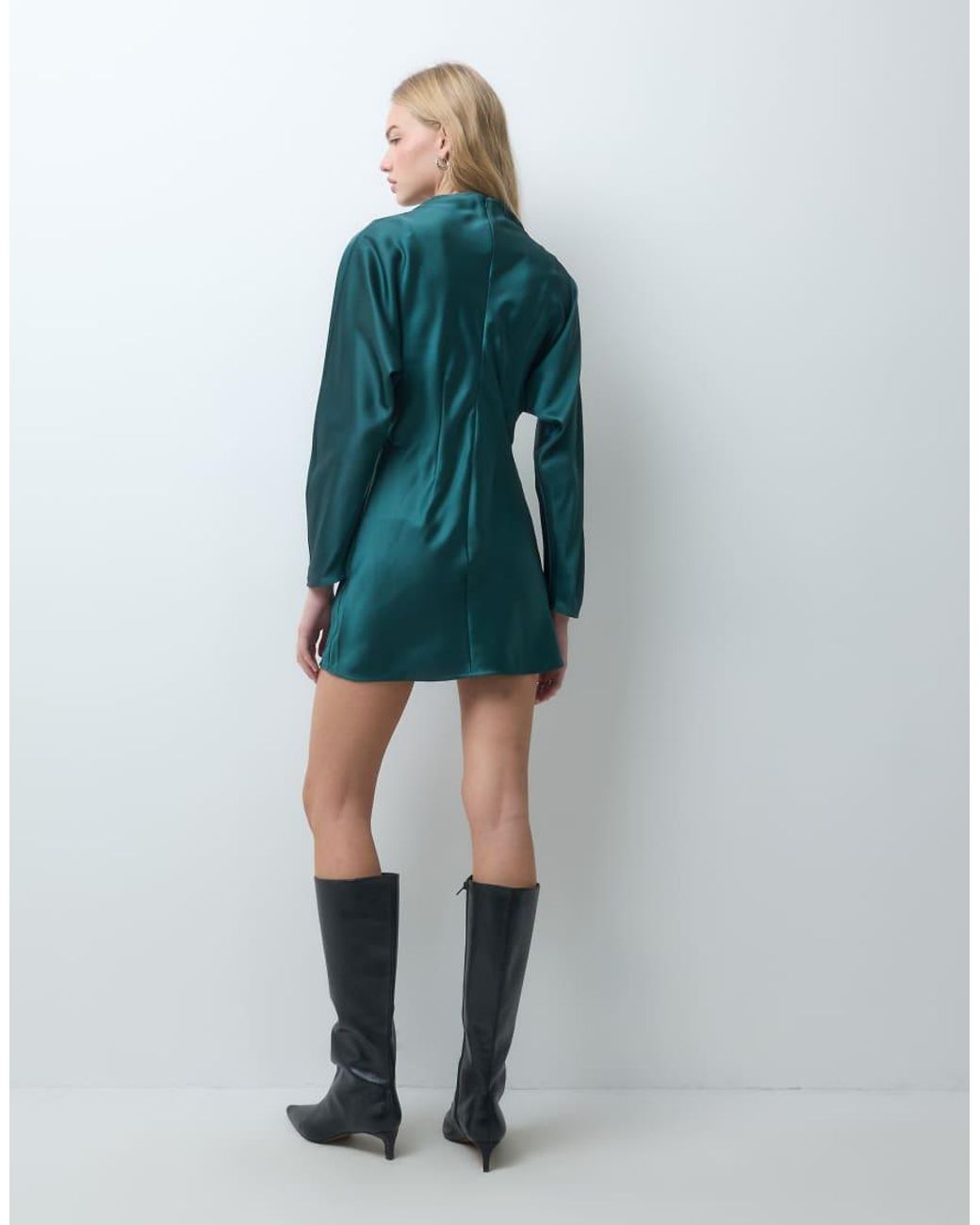 ASOS Blue High Neck Satin Smock Mini Dress