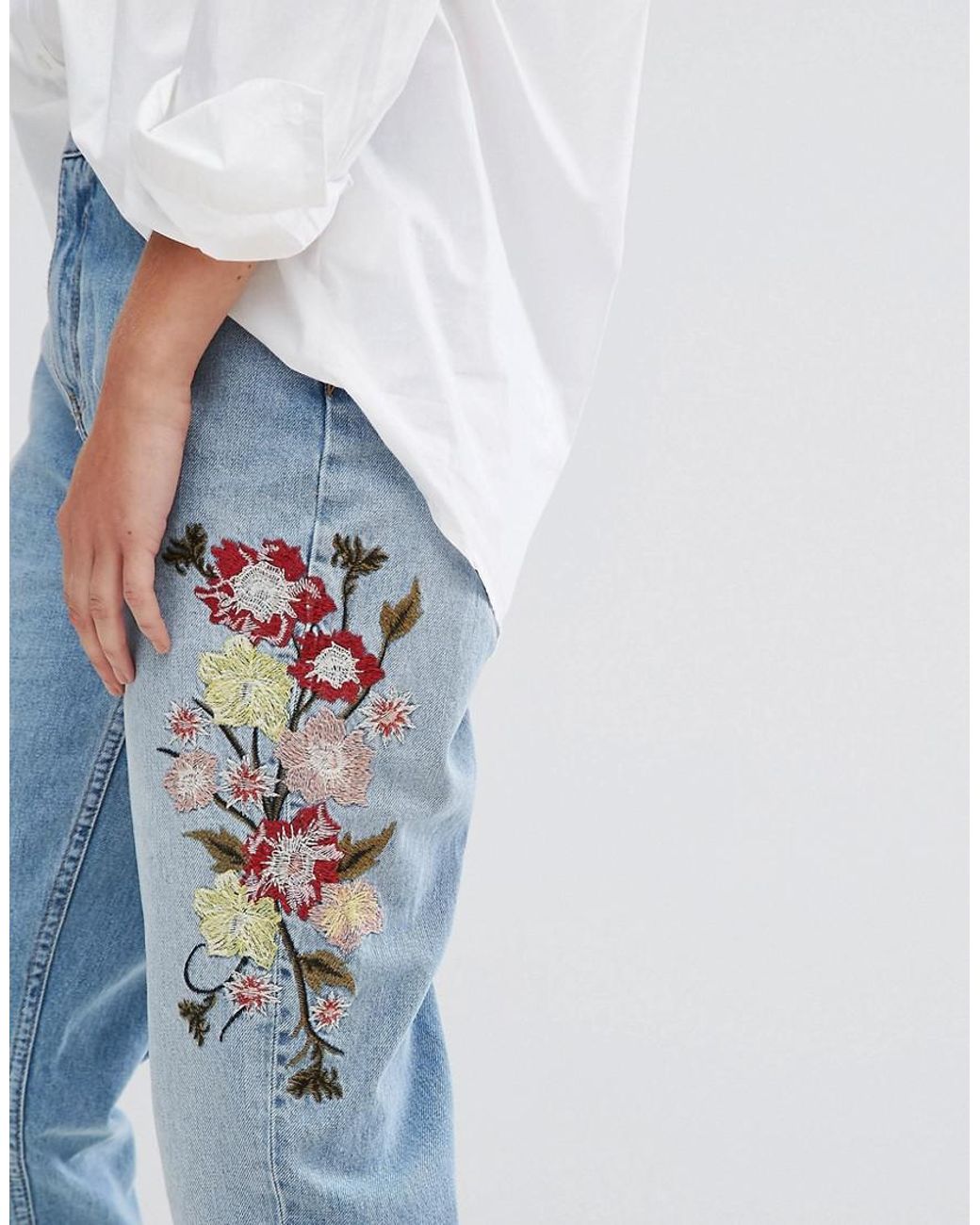 Pimkie Denim Floral Embroidered Mom 