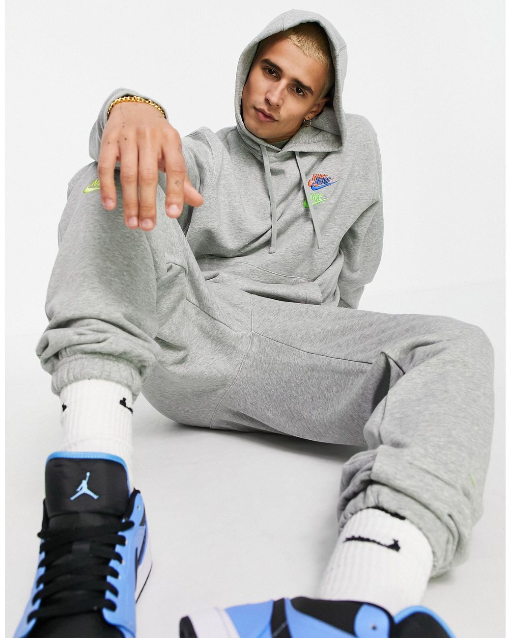 Nike Essential Fleece+ Multi Logo Hoodie in Grey for Men