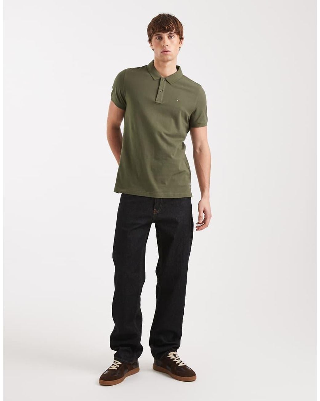 Tommy Hilfiger Green Slim Placket Short Sleeve Polo Shirt for men