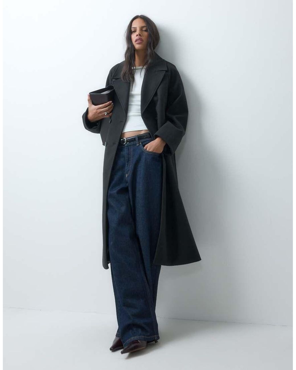 ASOS Blue Longline Double Breasted Coat