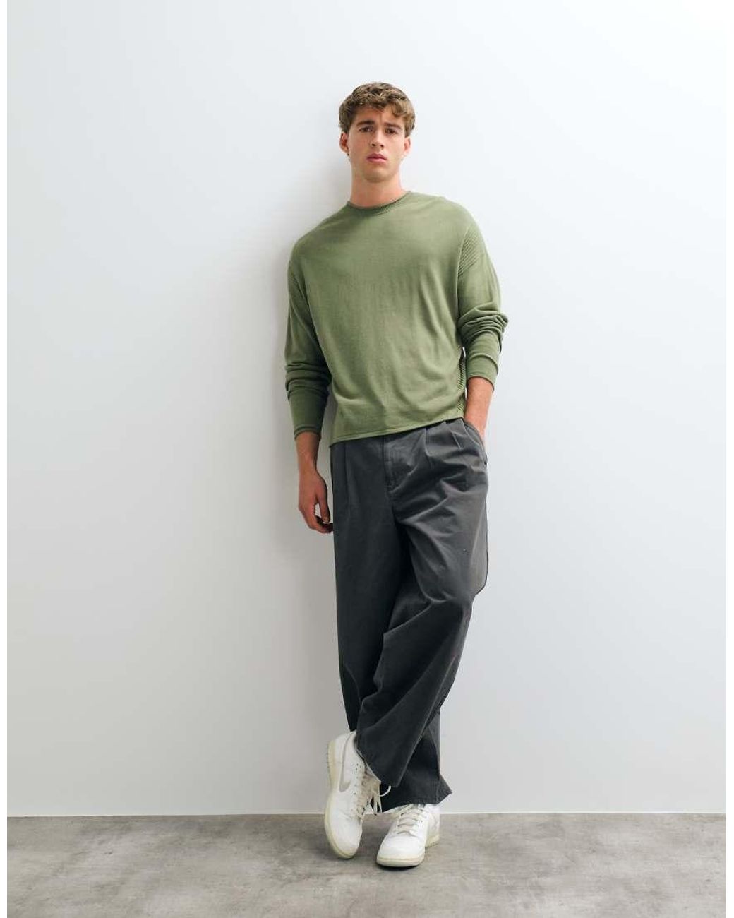 ASOS Green Oversized Knitted Jumper With Panel Detail for men