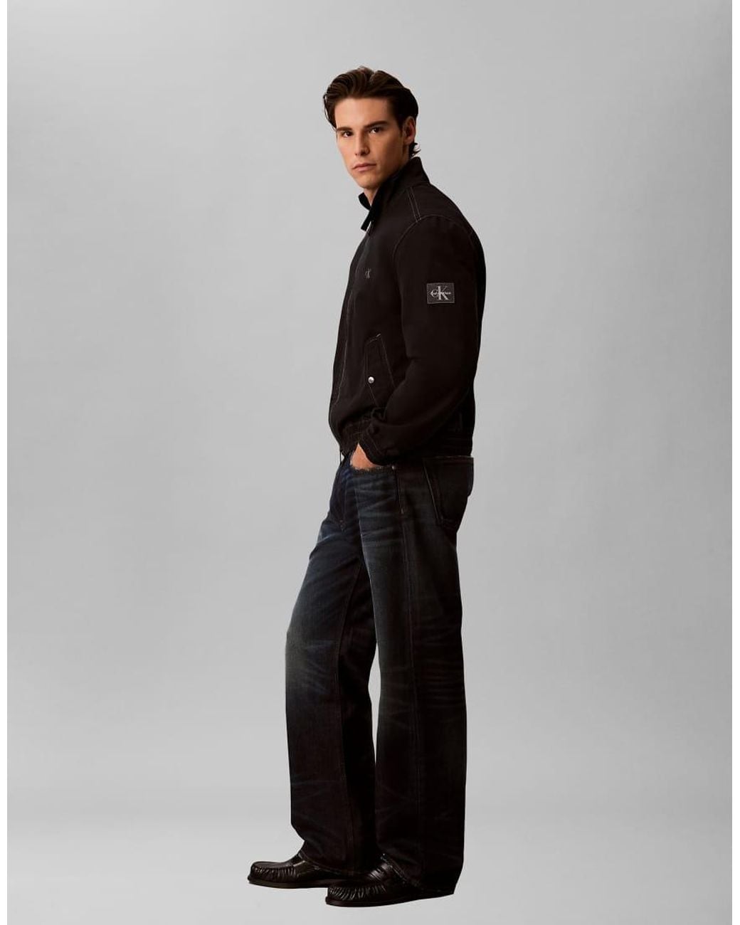 Calvin Klein Black Padded Harrington Jacket With Contrast Stitch Detail for men