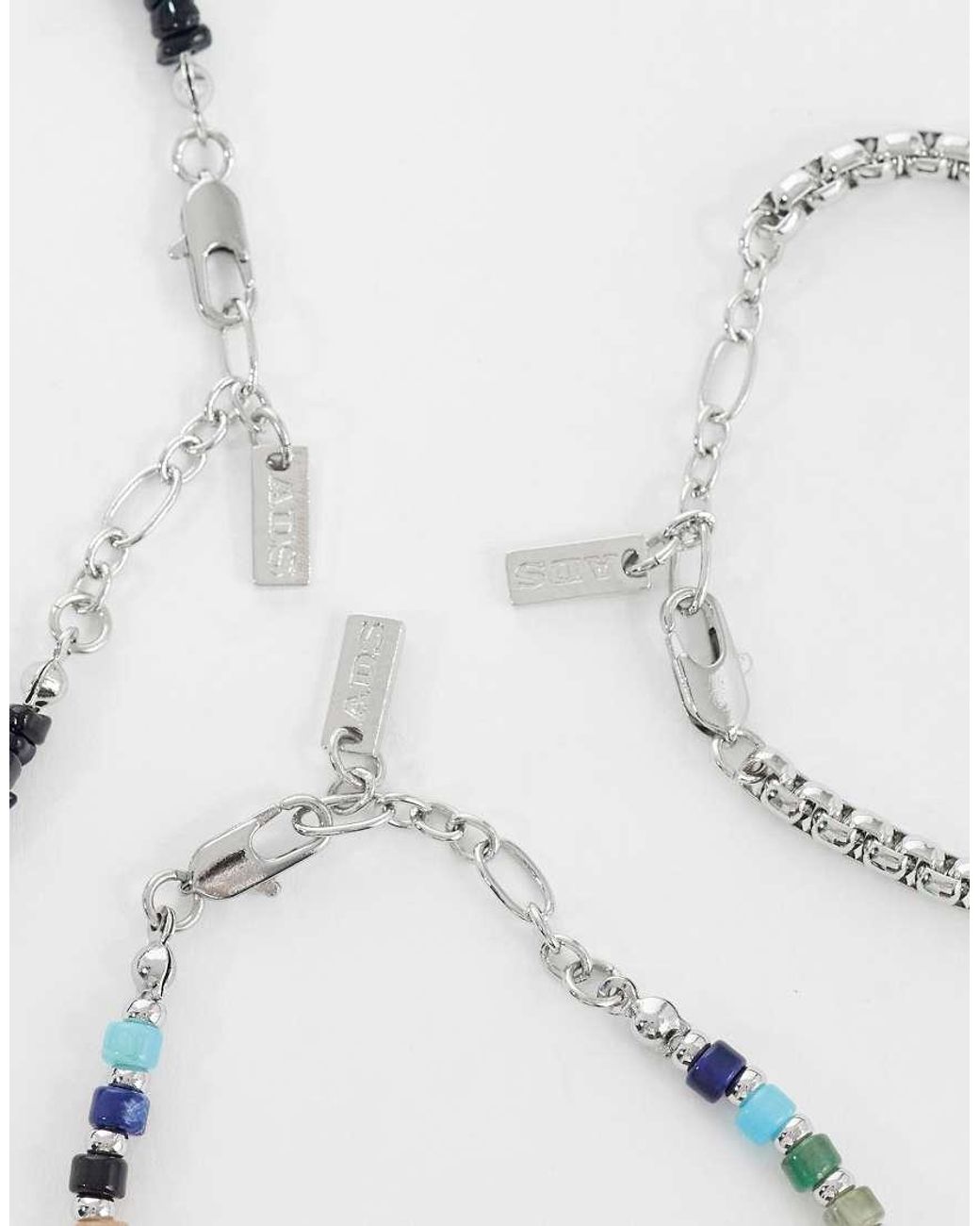 ASOS Gray 3 Pack Chipping Beaded And Chain Bracelet for men