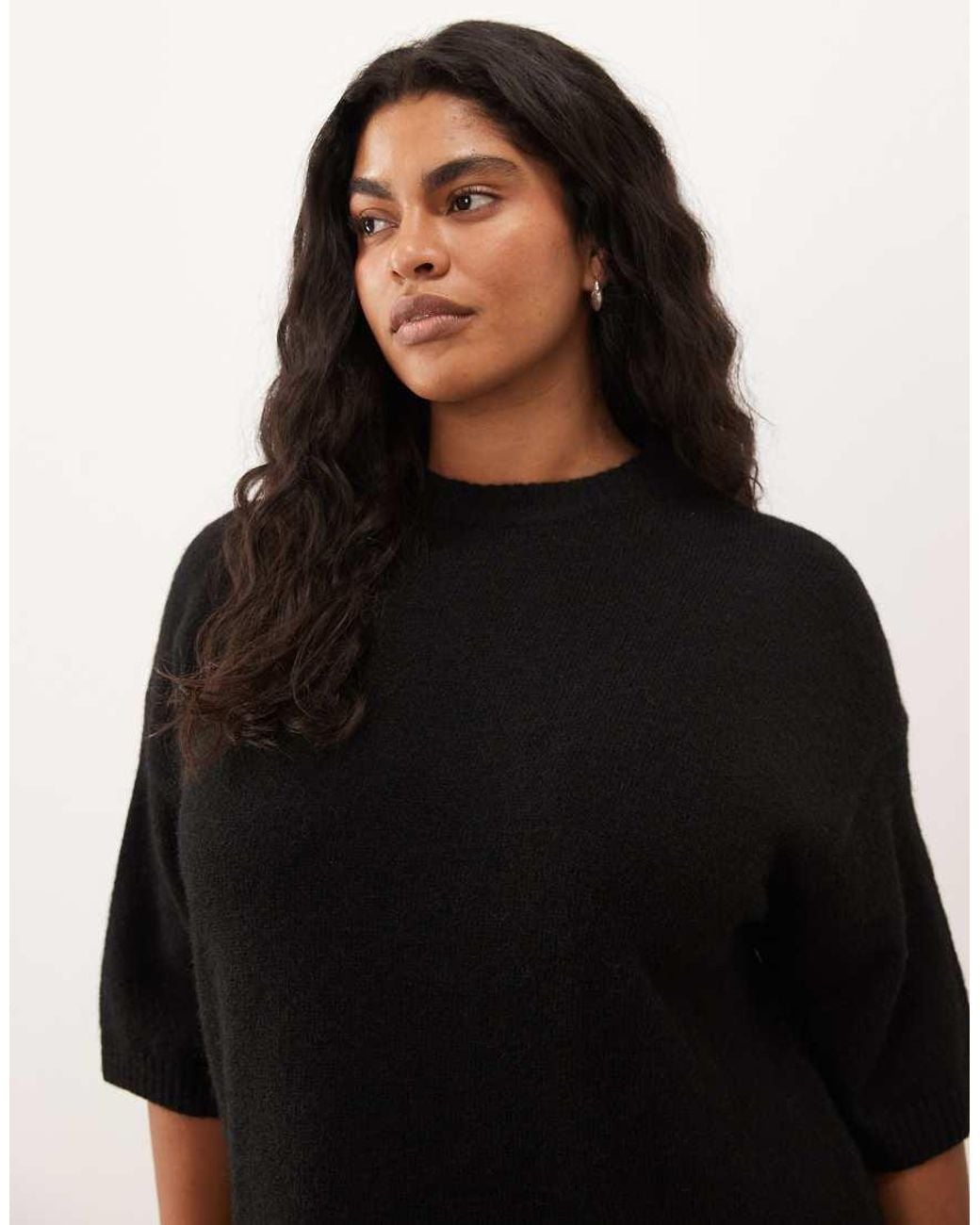 ASOS Black Asos Design Curve Crew Neck Knitted T Shirt With Wool Co Ord