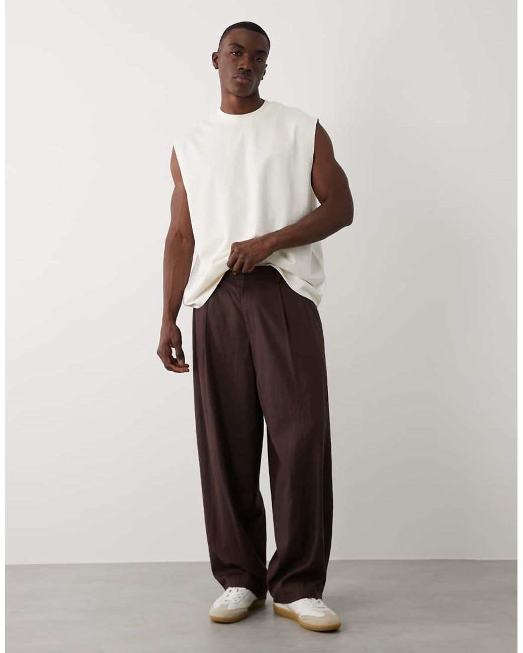 ASOS Brown Circular Design Collection Super Heavyweight Oversized Tank for men