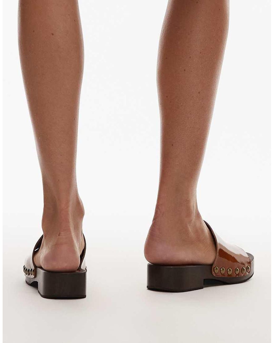 TOPSHOP Brown Premium Harley Leather Wooden Clog