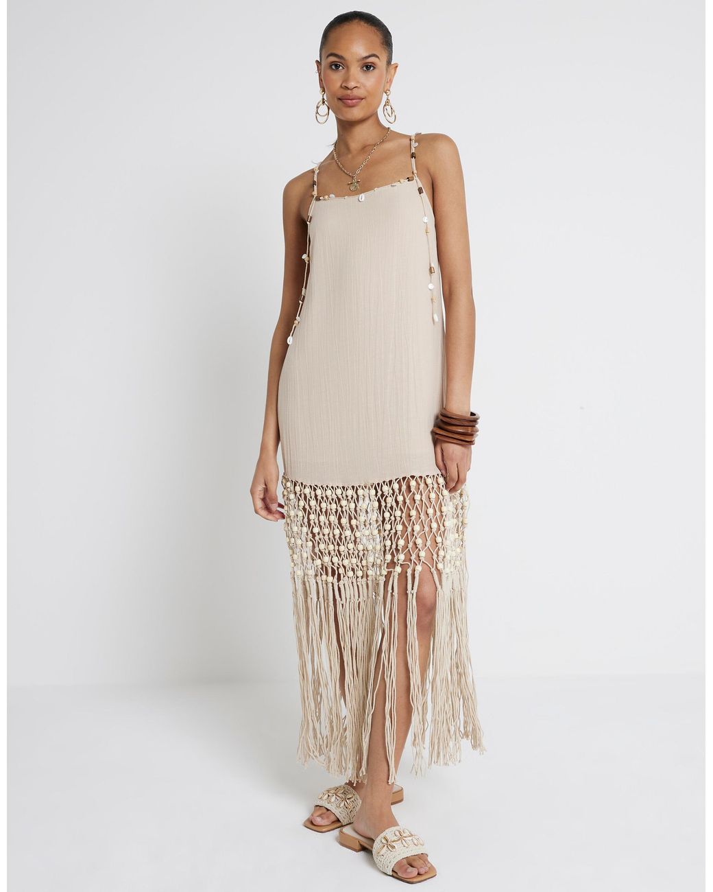 river island white beach dress River Island White Twist Front Skater Midi Dress UK 8