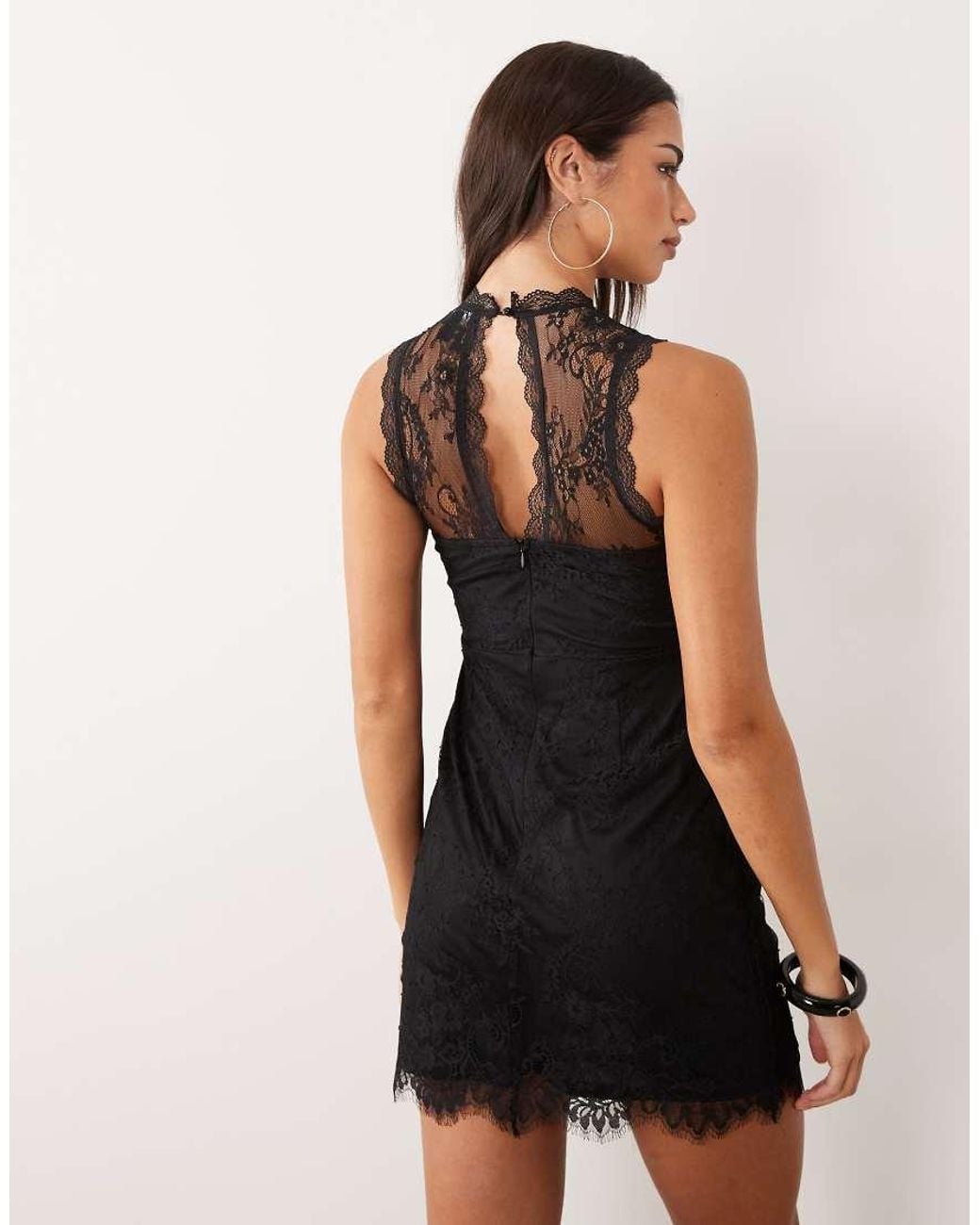 New Look Black High Neck Lace Mini Dress