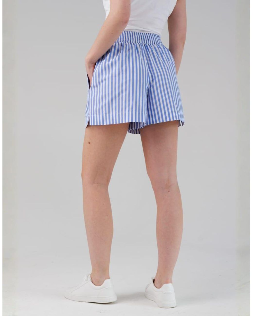 French Connection Blue Cotton Striped Elasticated Waist Shorts