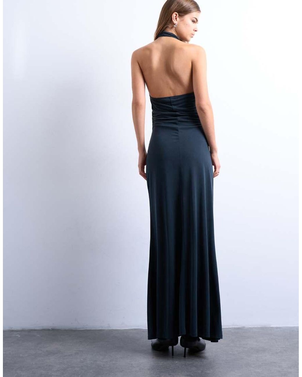 TOPSHOP Blue Cupro Open Cowl Back Maxi Dress