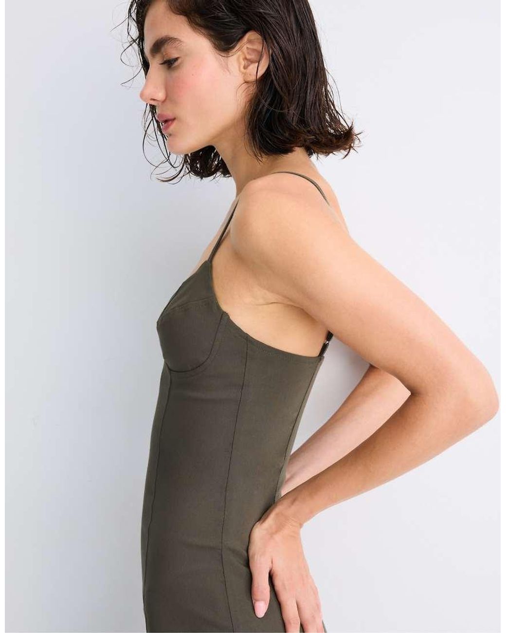 Stradivarius Green Bengaline Midi Dress With Straps