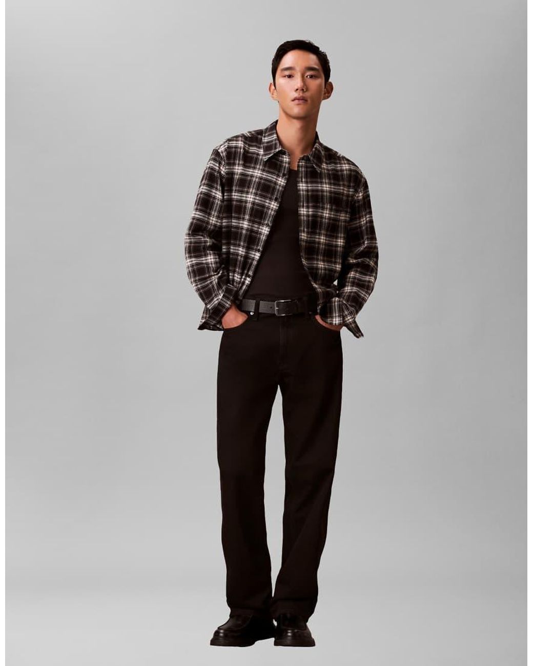 Calvin Klein Black Boxy Fit Check Shirt for men