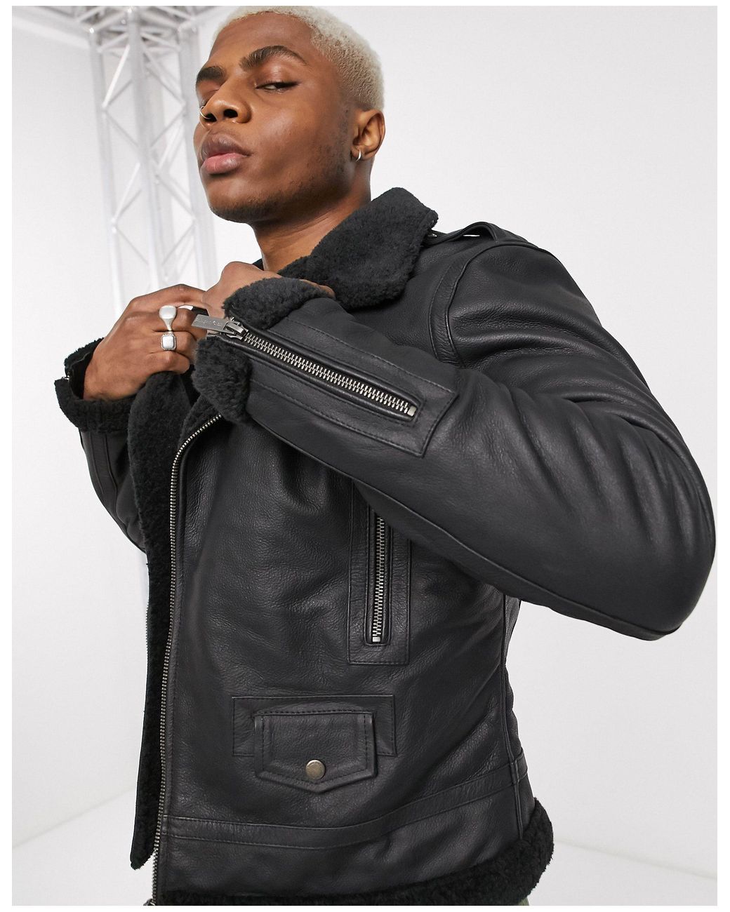 Bolongaro Trevor shearling black in メンズ biker jacket
