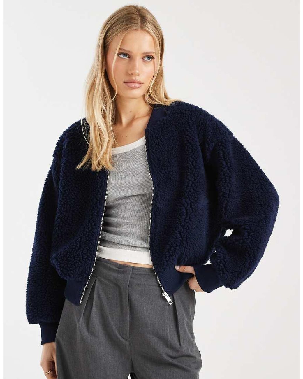 ASOS Blue Borg Bomber Jacket