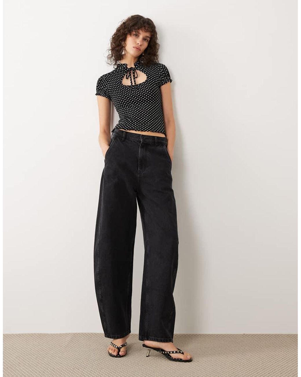 Miss Selfridge Black Cap Sleeve Keyhole Top