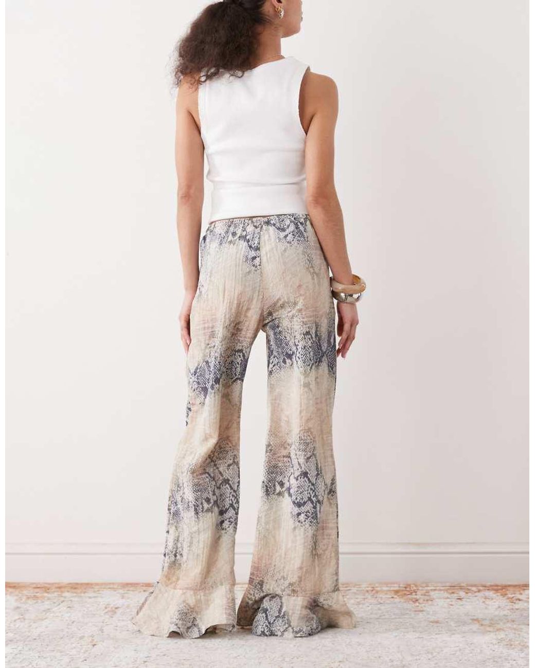 Monki Natural Crinkle Wide Leg Trousers