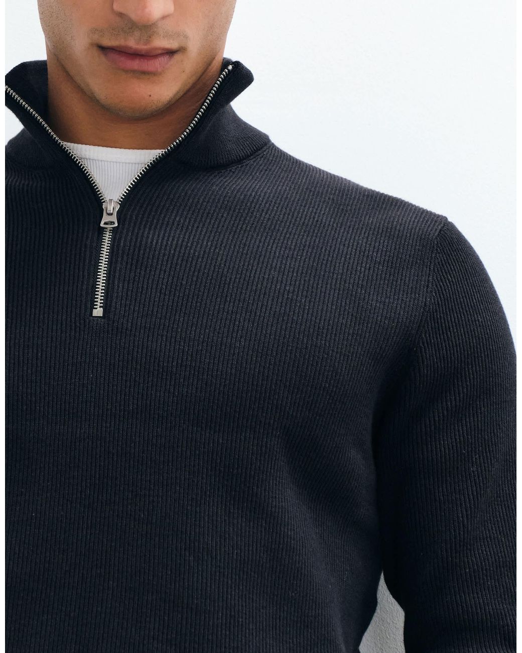 Only & Sons Black Ribbed Half Zip Jumper for men