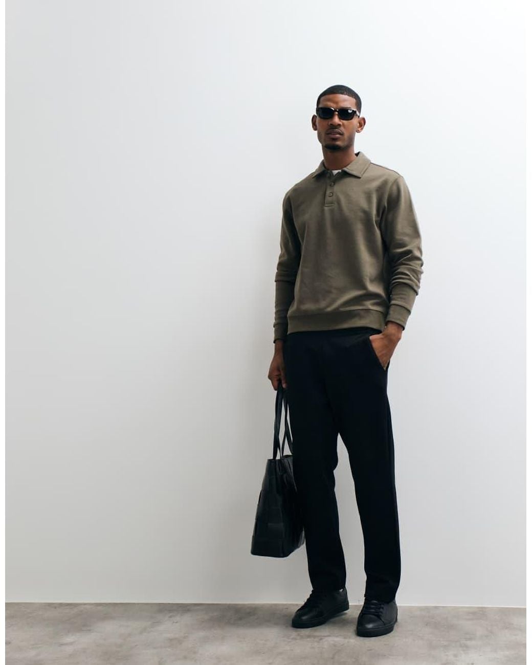 Mango Black Button Up Polo Top for men