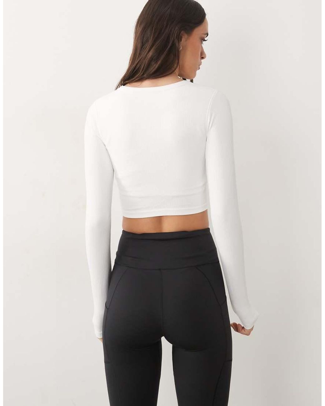 4505 White Seamless Baby Rib Wrap Front Long Sleeve Top