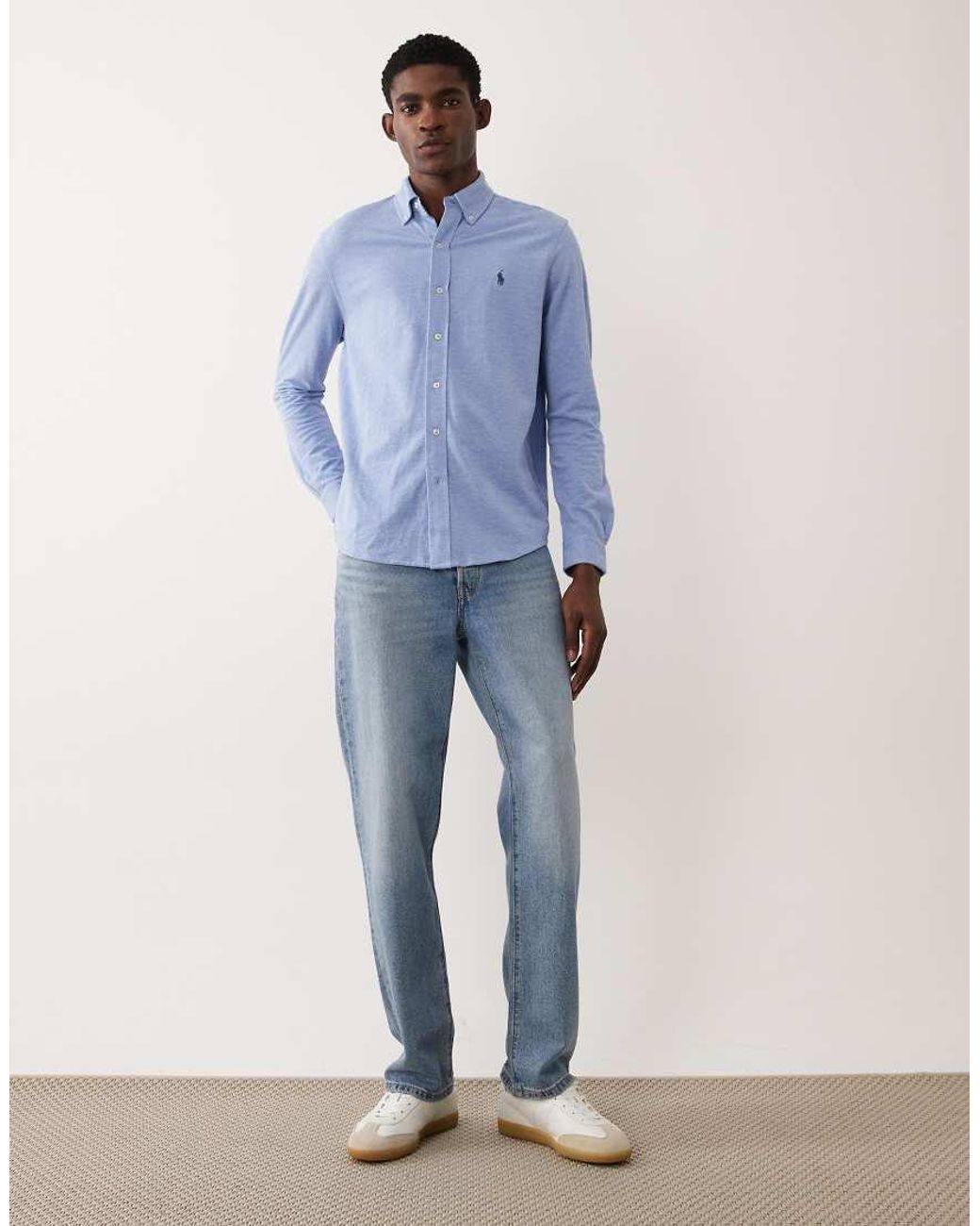 Polo Ralph Lauren Blue Icon Logo Long Sleeve Cotton Shirt for men