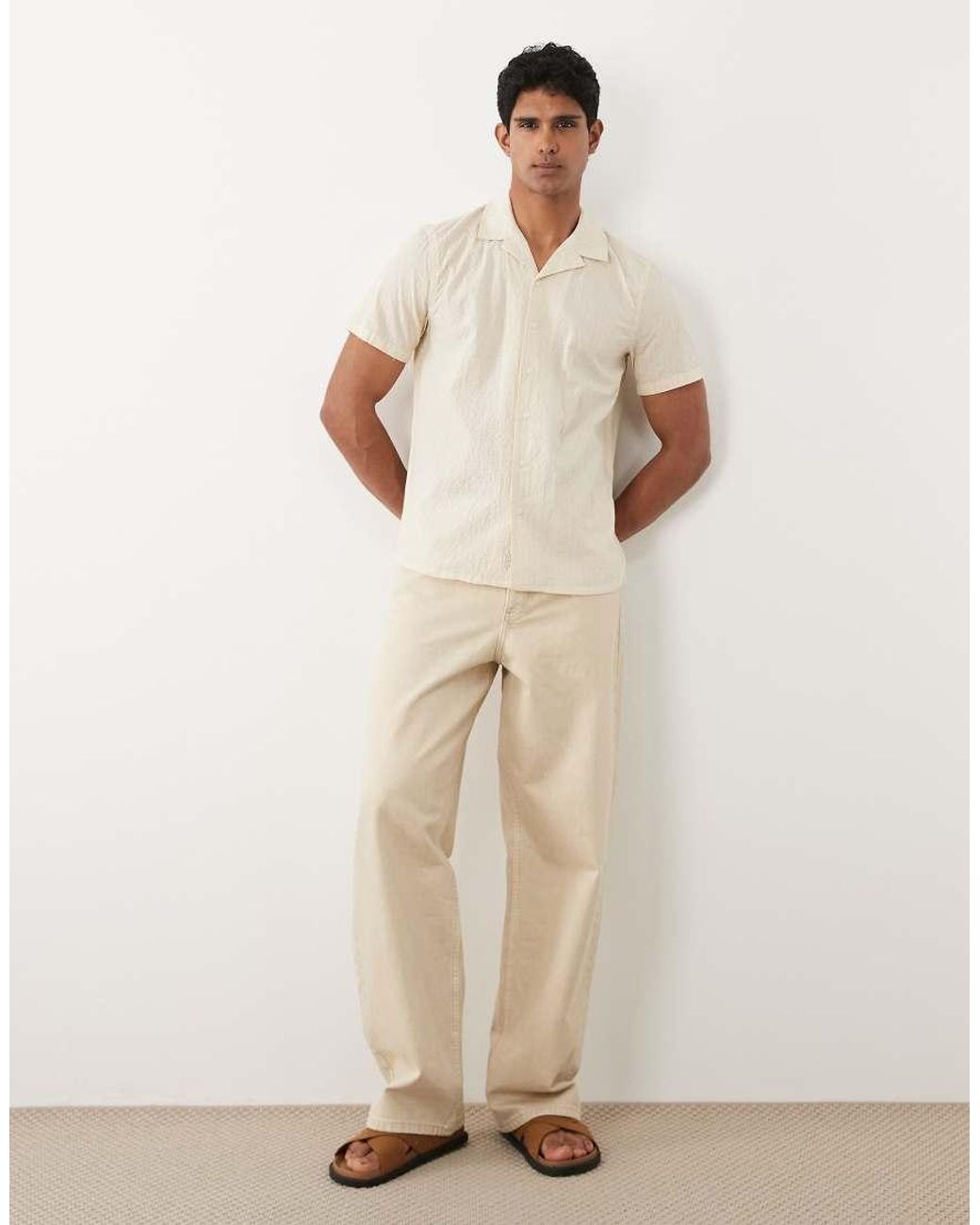 Blend White Cotton-rich Regular Fit Lightweight Seersucker Cuban Shirt for men