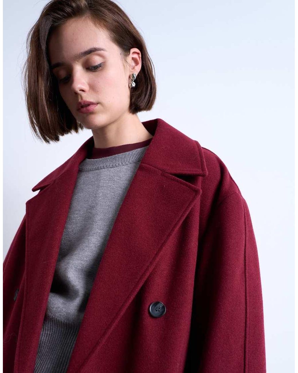 TOPSHOP Red Clean Double Breasted Longline Coat