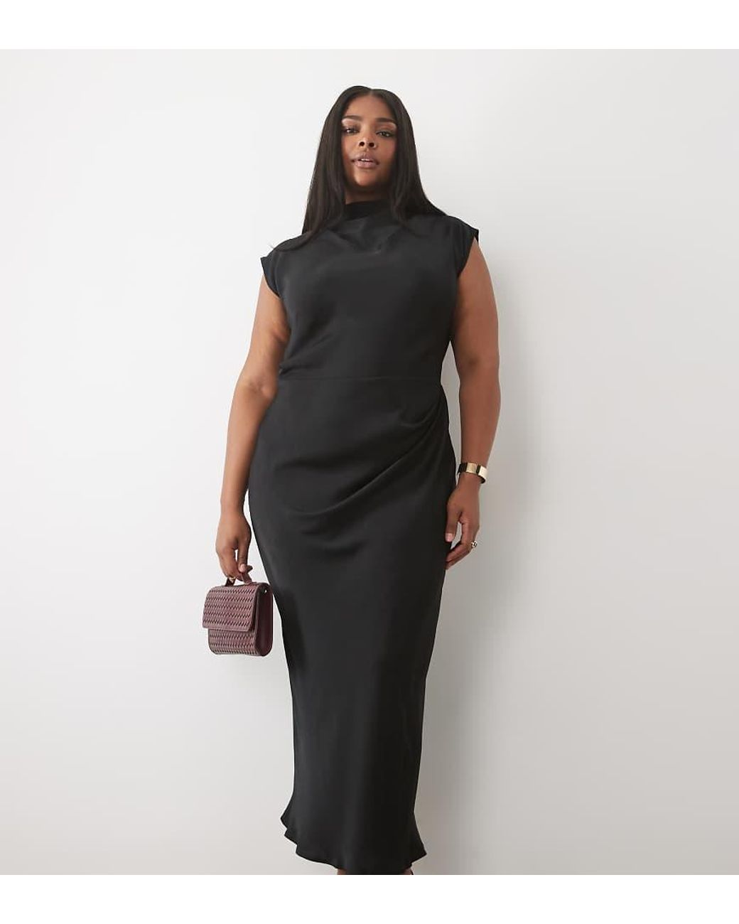 ASOS Black Asos Design Curve High Neck Pleated Bodice Midi Dress