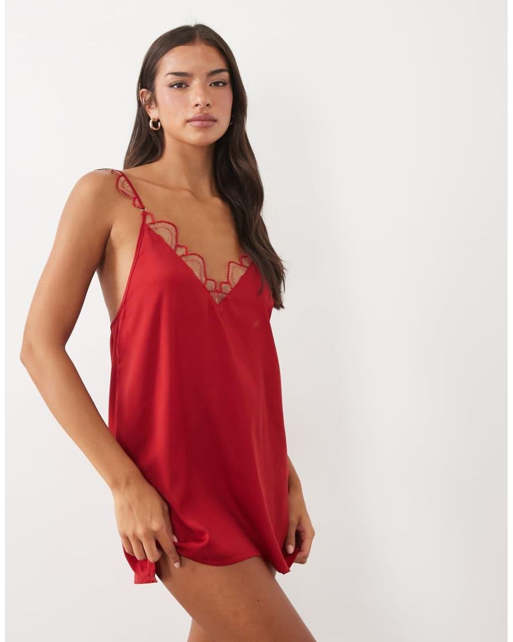 Bluebella Red Soraya Satin Slip With Mesh Detail