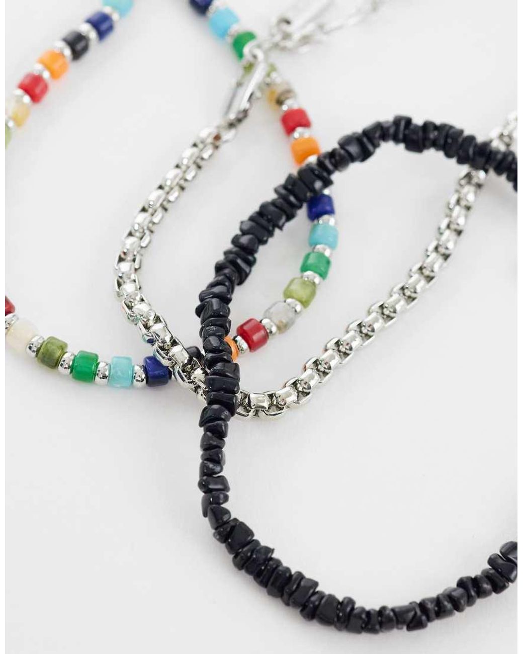 ASOS Gray 3 Pack Chipping Beaded And Chain Bracelet for men